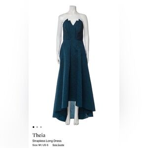 Theia Teal Strapless Long Dress